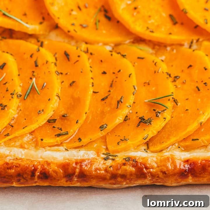 A closeup of the butternut squash tart filling.