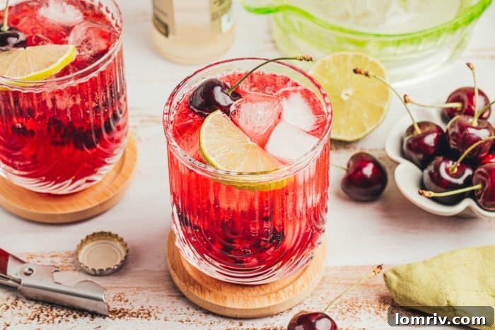 Two virgin cherry Moscow mules in glass cups.