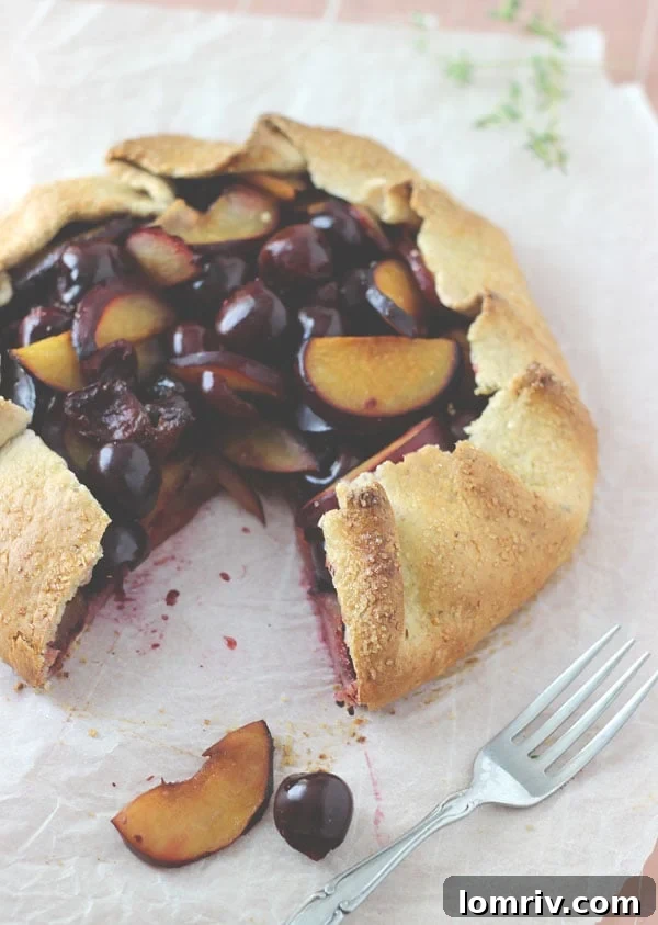 Delicious Cherry Plum Hazelnut Galette ready to be served, showcasing its rustic beauty.