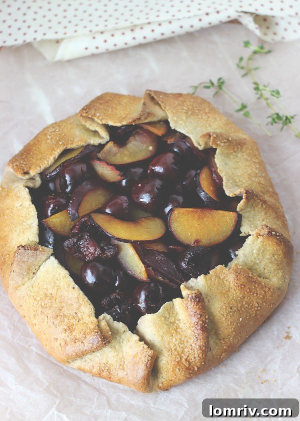 A final, mouth-watering close-up of the Cherry Plum Hazelnut Galette.