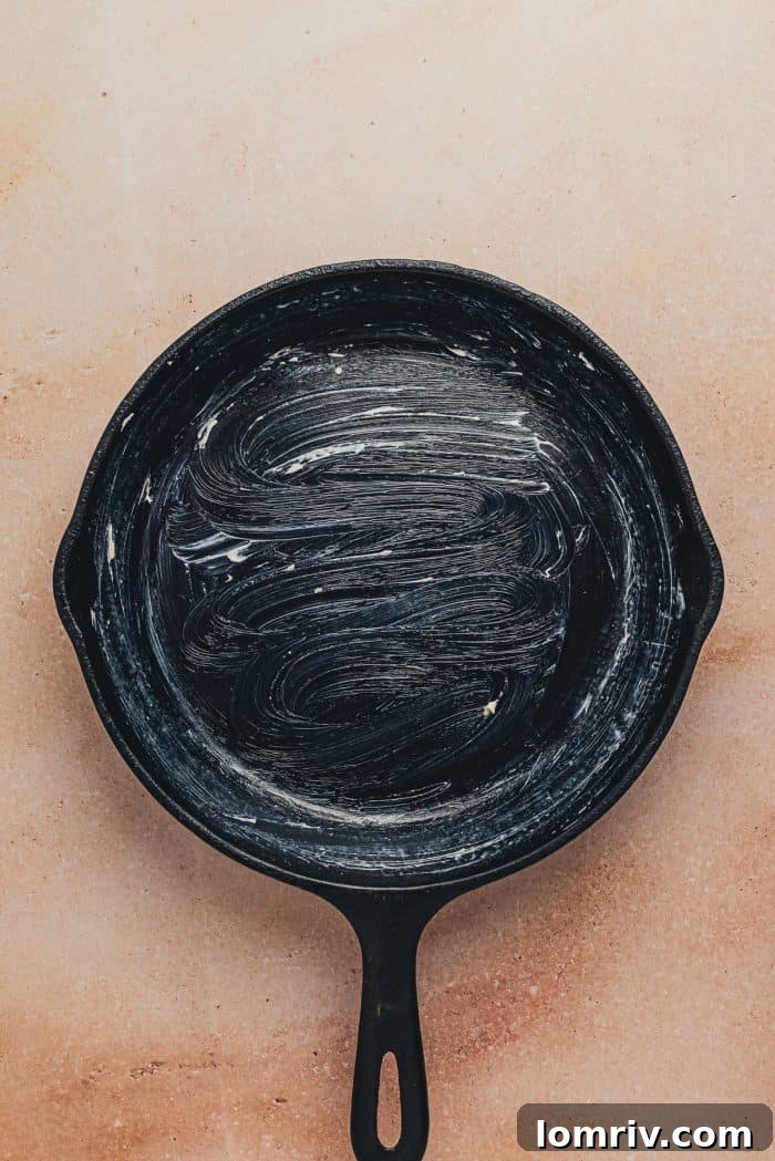A greased cast iron skillet.
