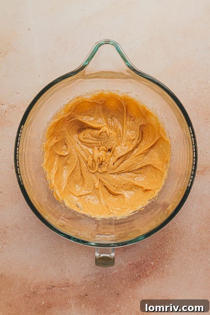 Eggs mixed into the wet ingredients.