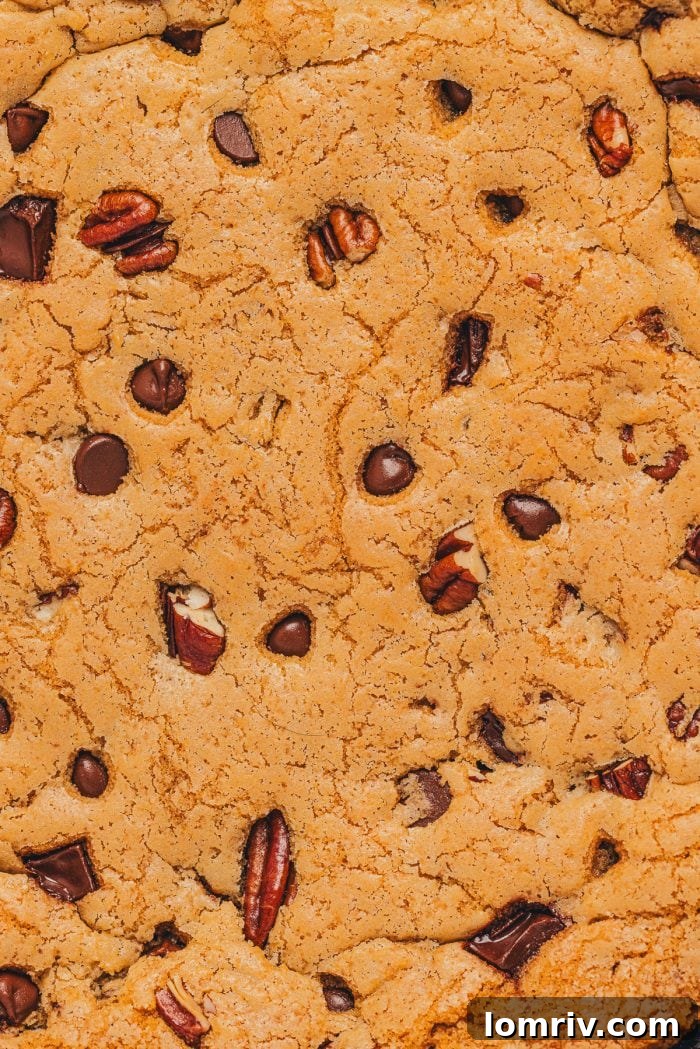 An up close view of the chocolate chip cookie skillet.