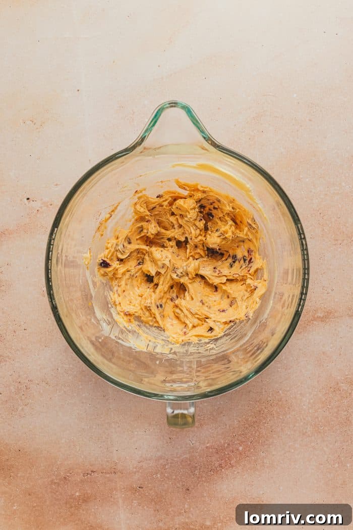 The cranberry orange butter mixed in a large bowl.
