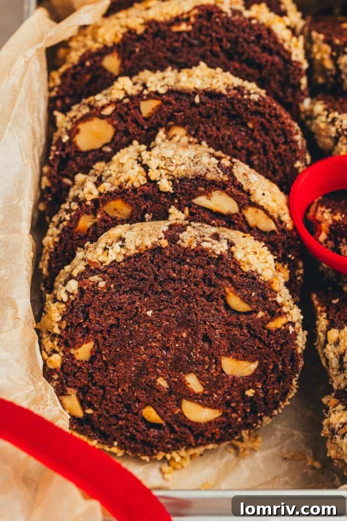 Another perspective of a holiday box filled with delicious chocolate hazelnut espresso cookies.