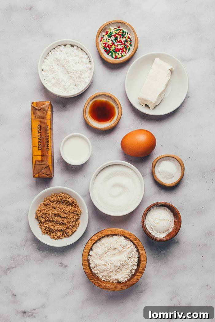 Various bowls with ingredients used to make sugar cookie bars.