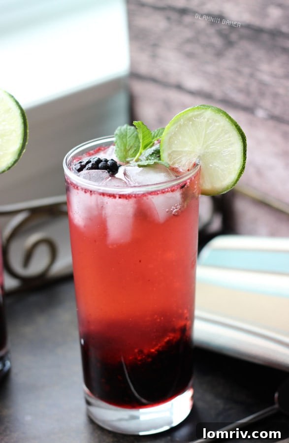 Ingredients for Blackberry Lime Mojitos being muddled