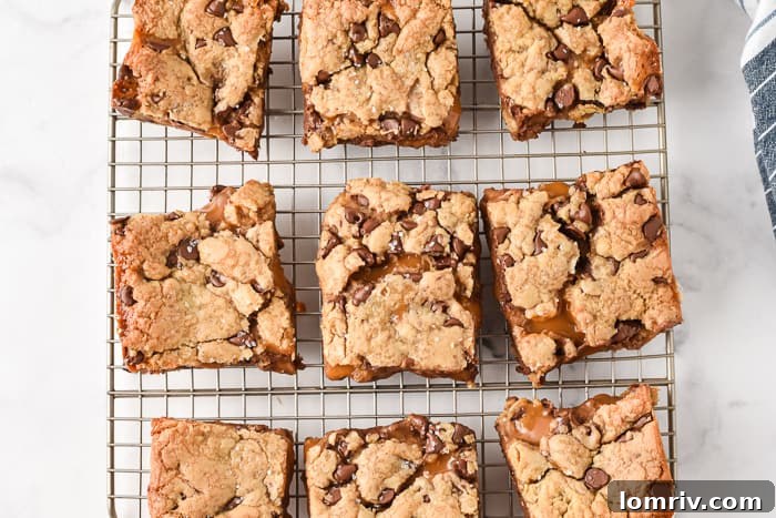 Freshly baked Salted Caramel Chocolate Chip Cookie Bars