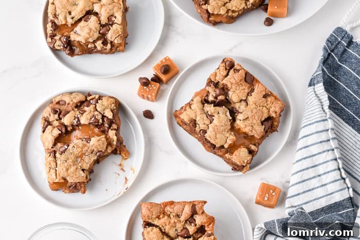 Close-up of Salted Caramel Chocolate Chip Cookie Bars