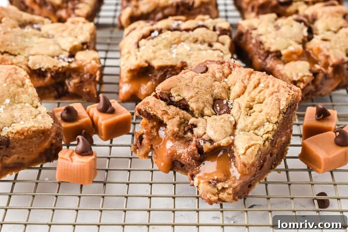 Sliced Salted Caramel Chocolate Chip Cookie Bars