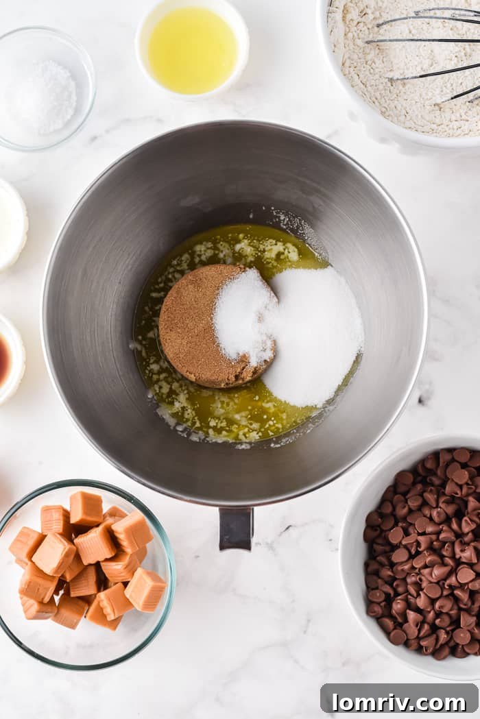 Creaming butter and sugars for cookie dough