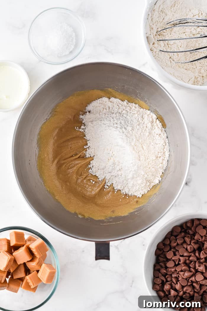 Adding dry ingredients to cookie dough