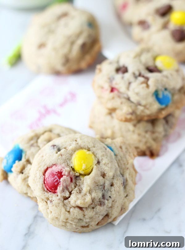 A plate of Spiced M&M Toffee Cookies, inviting and comforting, highlighting their homemade appeal