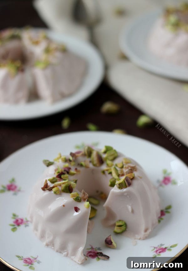 Pink Moscato Panna Cotta with Pistachios - Unmolded