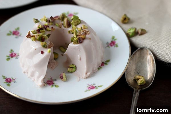 Pink Moscato Panna Cotta with Pistachios - Garnished