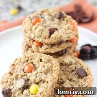 Peanut Butter Oatmeal Halloween Monster Cookies with Reese's Pieces