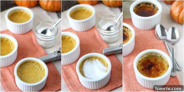 Close-up of Pumpkin Maple Creme Brulee, highlighting the creamy custard texture and subtle spice notes.