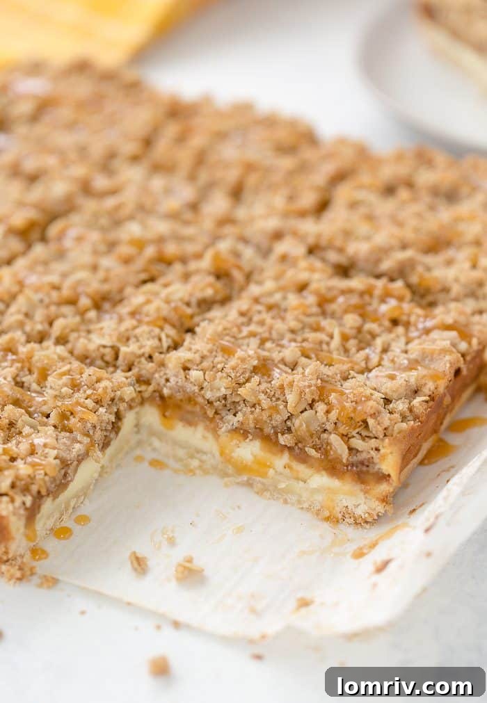 A triple layer of apples, cheesecake and crumb coat make these apple crumble cheesecake bars a different take on a classic fall dessert.