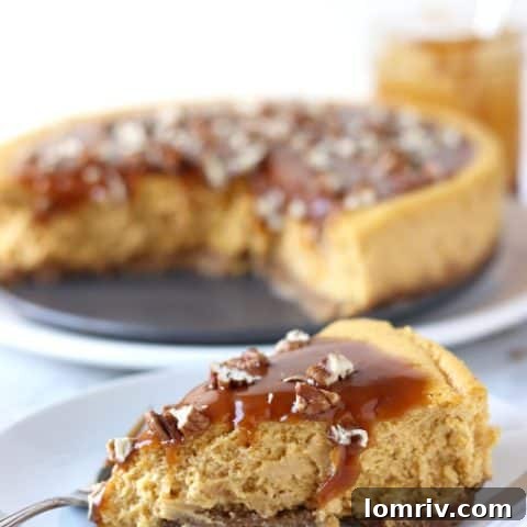 Pumpkin Pecan Cheesecake with Salted Caramel Sauce