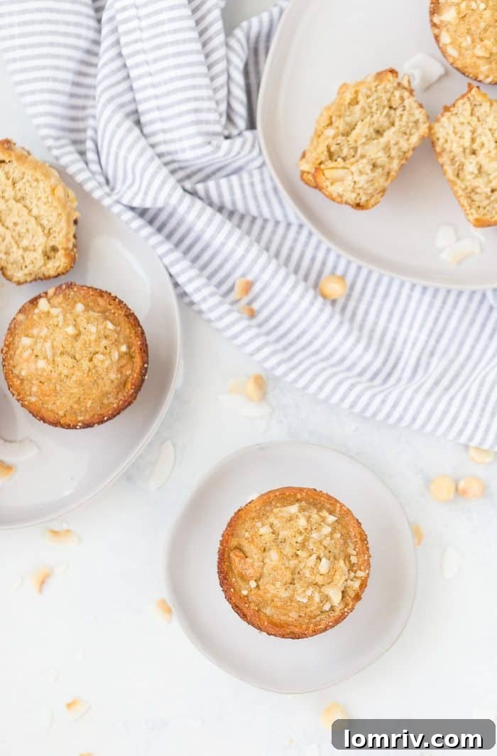 Moist and Fluffy Banana Coconut Macadamia Muffins