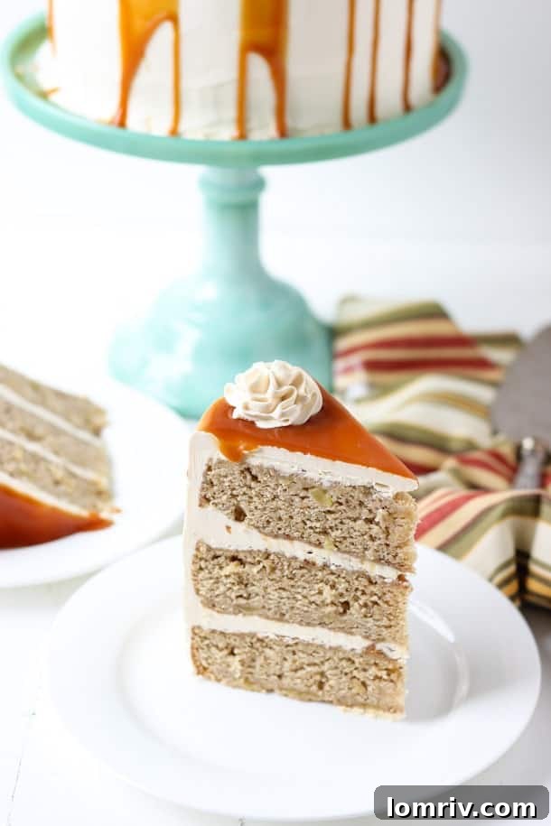 Full Spiced Apple Cake with Salted Caramel Frosting on a Cake Stand