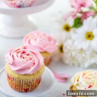 White Chocolate Rose Cupcakes Recipe Card Image