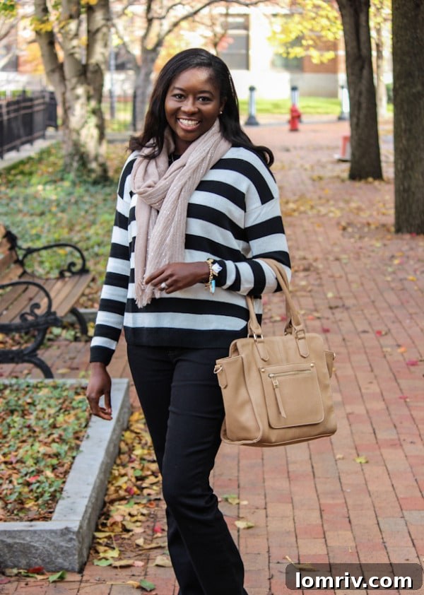 Fall outfit with Striped Sweater 