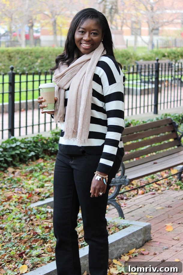 Fall outfit with Striped Sweater 