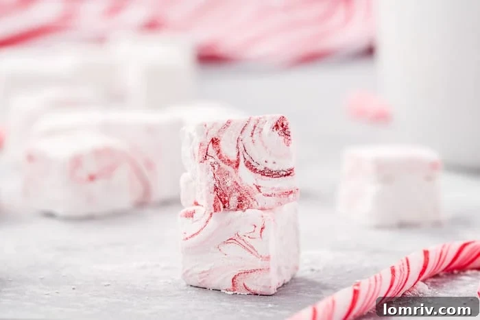 Close-up of fluffy homemade peppermint marshmallows