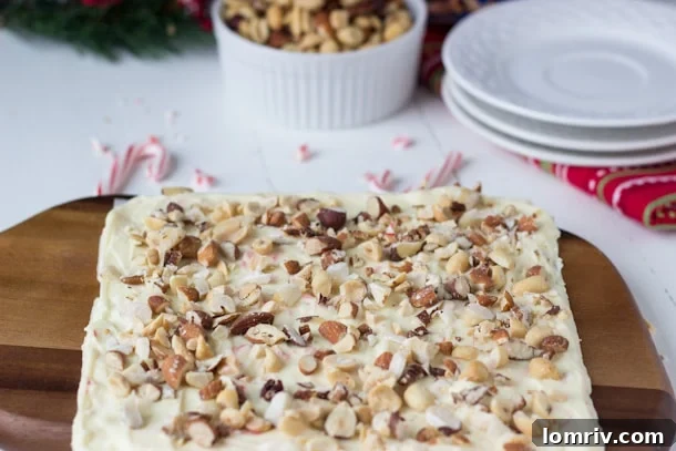 Gourmet White Chocolate Peppermint Nut Bark for Holidays