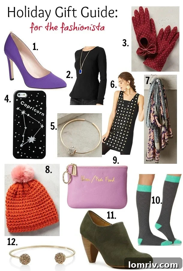 A curated selection of stylish gifts for the modern fashionista, featuring designer shoes, luxurious accessories, and chic apparel ready for the holiday season.