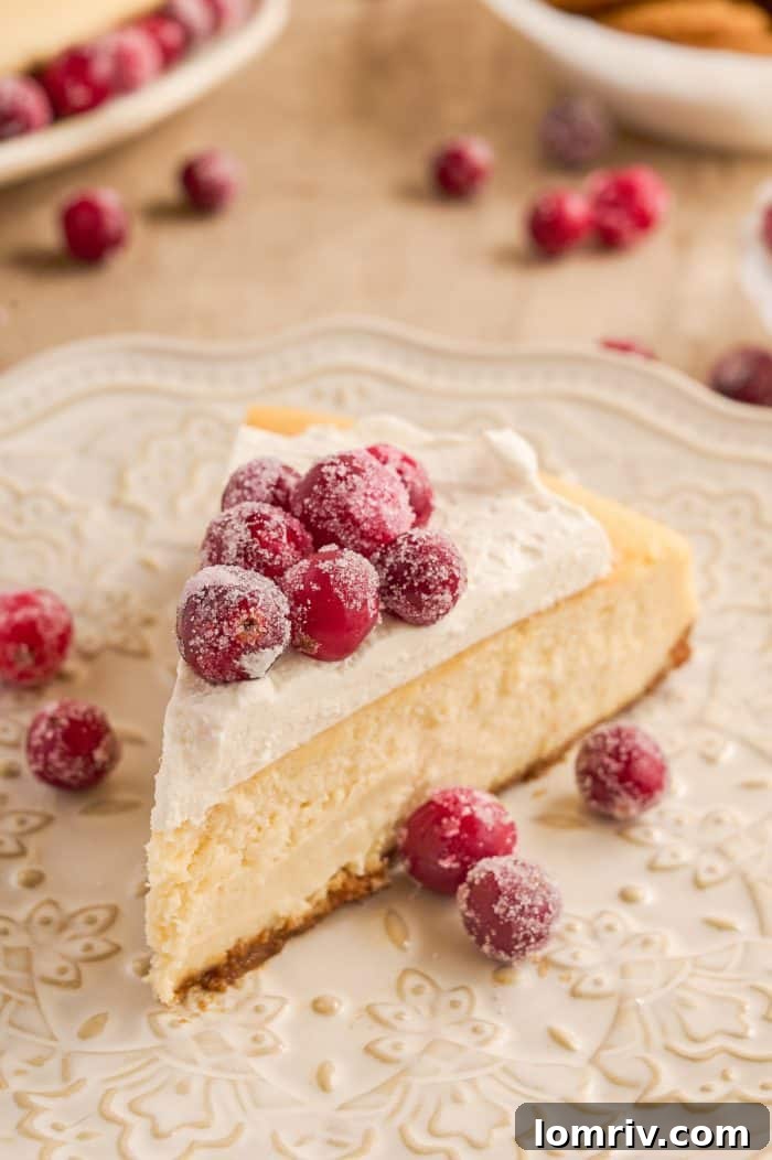 A beautifully presented eggnog cheesecake, ready to be served, emphasizing its holiday elegance.