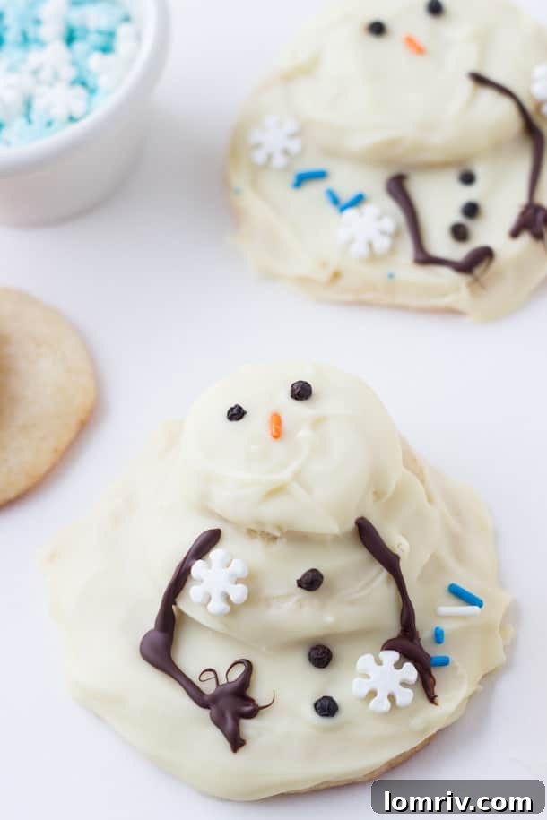 Close-up of Finished Melting Snowmen Cookies