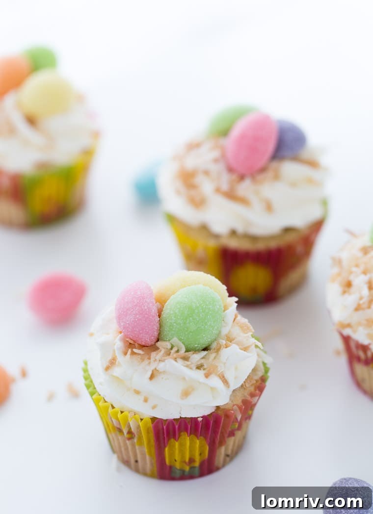Delicious and adorable coconut cupcakes, perfect for Easter celebrations, featuring a fluffy texture and rich coconut flavor.
