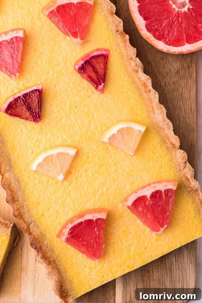 Close-up of a slice of Winter Citrus Tart
