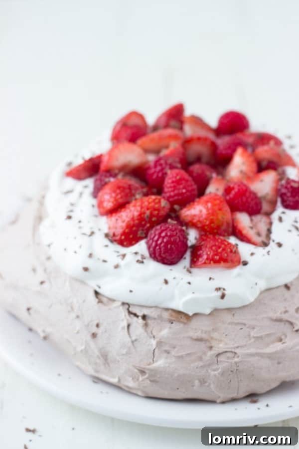 Decadent Chocolate Pavlova with Strawberries and Cream