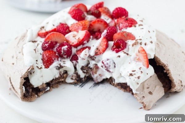 Beautifully presented Chocolate Pavlova, ready to serve