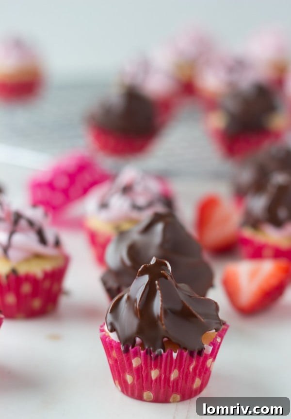 Delicious Mini Chocolate Covered Strawberry Cupcakes