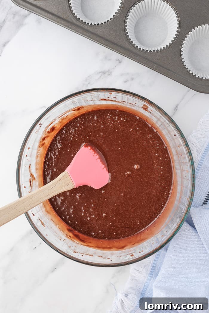 Chocolate cupcake batter after mixing