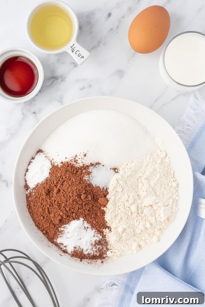 Dry ingredients for chocolate cupcakes being whisked