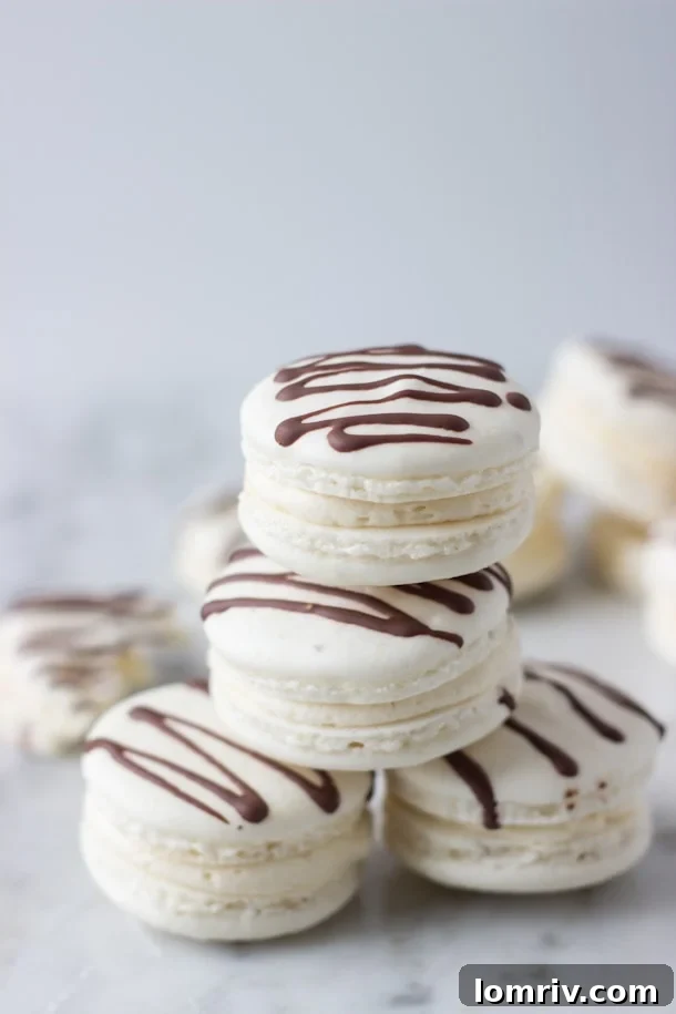 Irish Cream Macarons with a rich chocolate drizzle