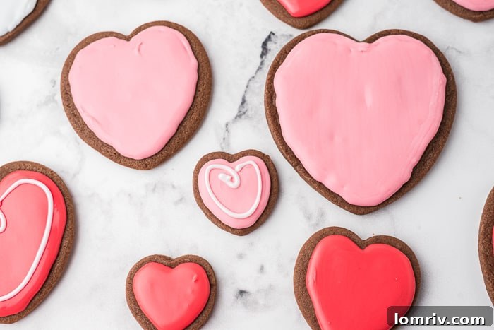 Decorated Valentine's Day Chocolate Heart Cookies