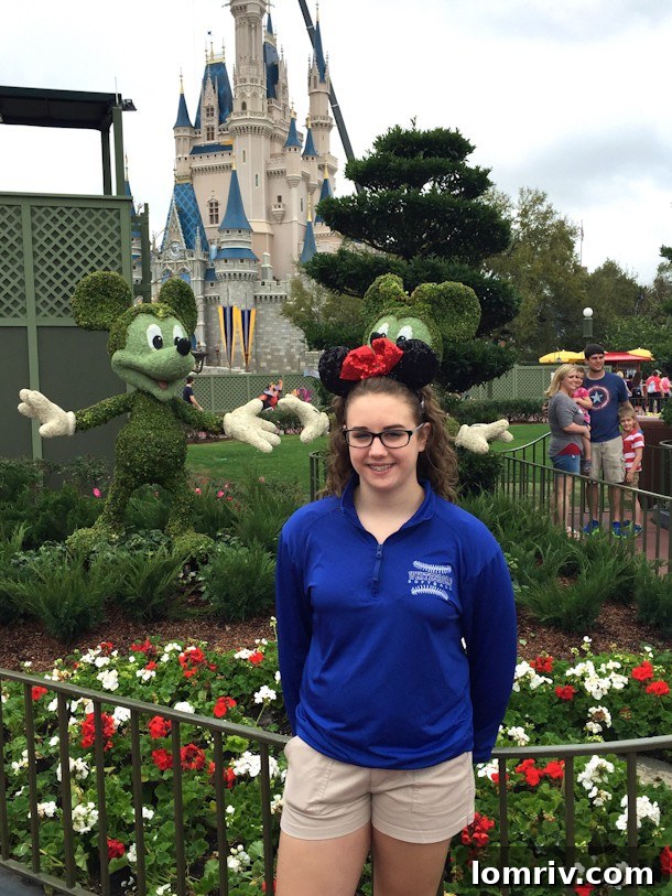 A candid moment captured at Disney World, showcasing the vibrant atmosphere and family fun during a first-time visit.