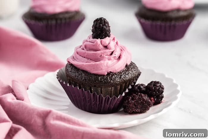 Close-up of a Chocolate Red Wine Cupcake revealing its moist crumb