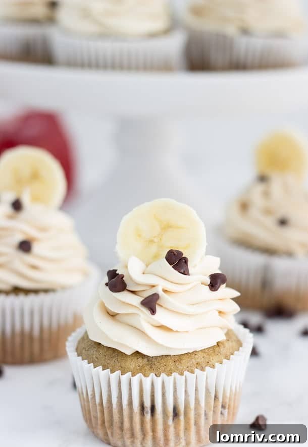 Chocolate Chip Banana Cupcakes with Peanut Butter Frosting