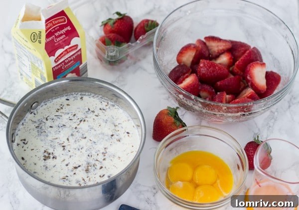 Ingredients for Roasted Strawberry and Lavender Ice Cream