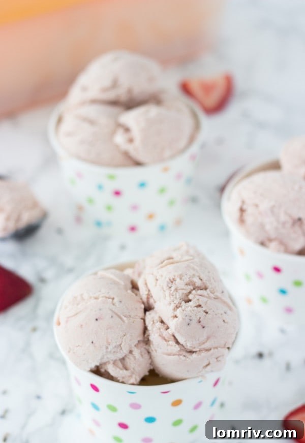 Scoops of Roasted Strawberry and Lavender Ice Cream