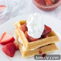 Coconut Waffles with Strawberry Rhubarb Compote