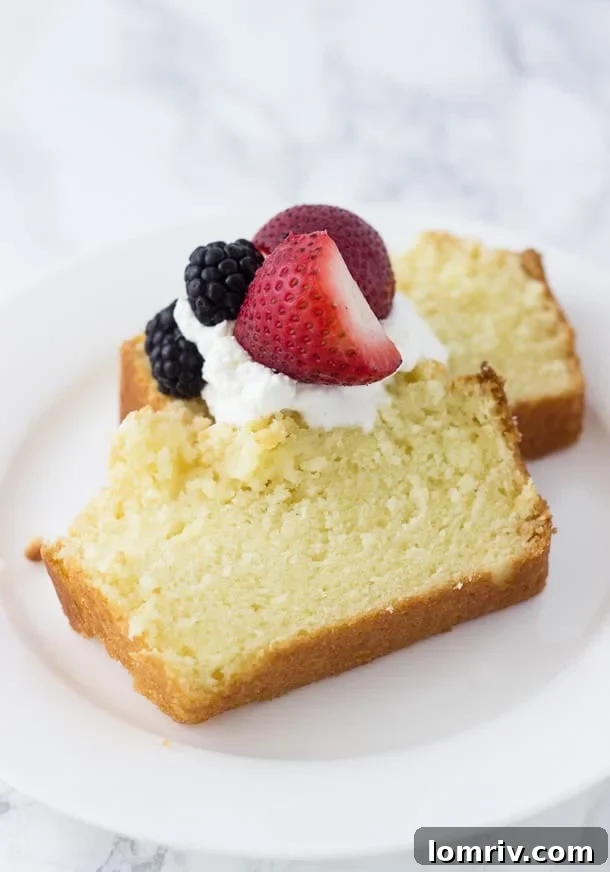A sensational soft and moist Meyer lemon pound cake, perfectly baked and ready to enjoy.