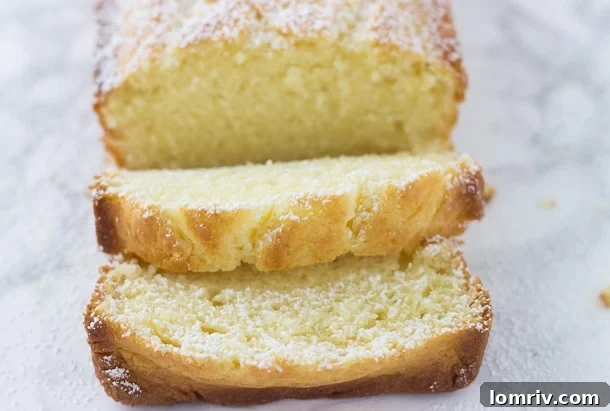 A close-up of the moist and tender crumb of the Meyer Lemon Pound Cake.
